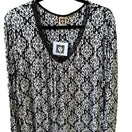 Switch Anne Klein Dark Academia Scroll Damask Mesh Trim V-Neck Sheath Dress Black L NEW 3 image