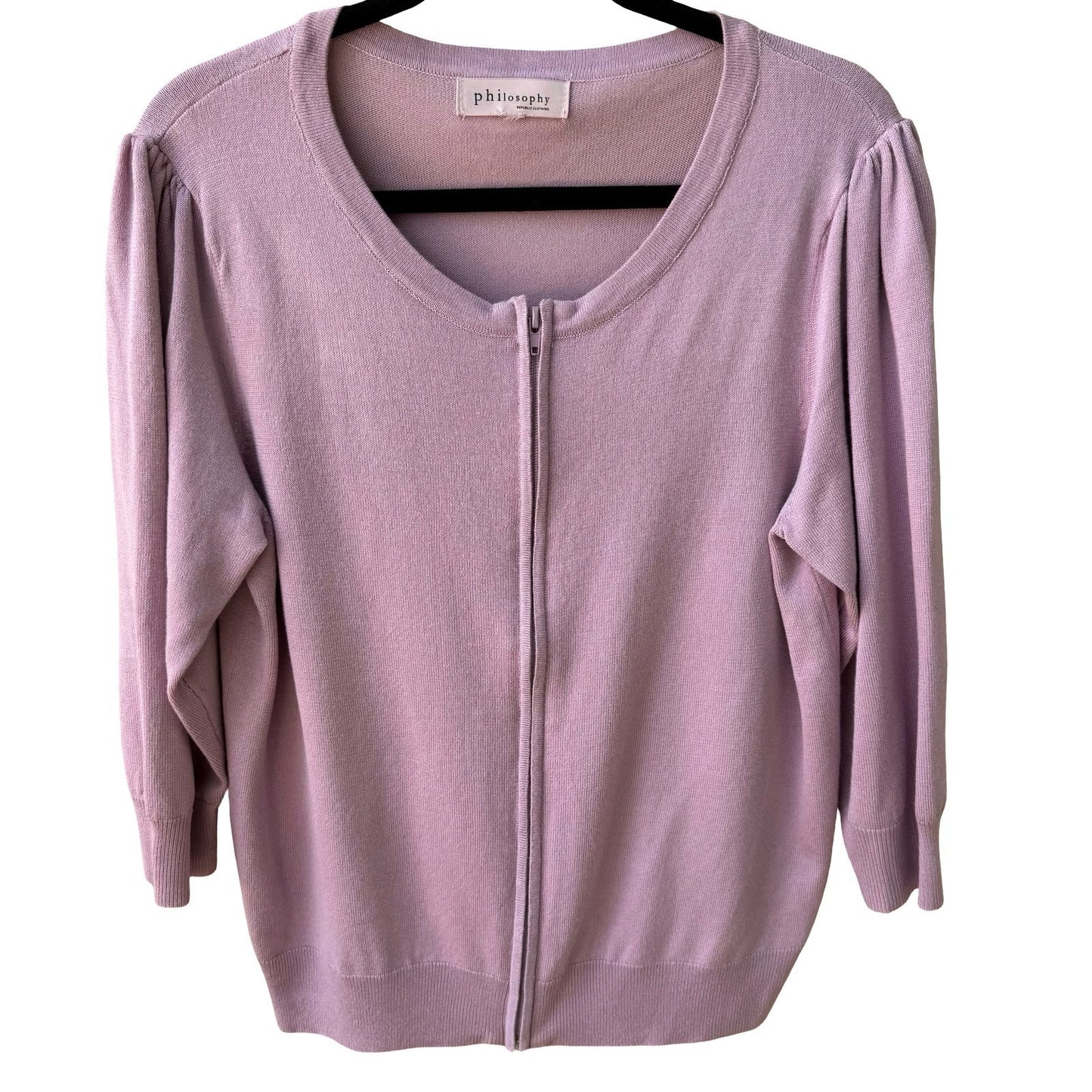 Philosophy Coquette Balletcore Preppy Soft Girl Zip Puff Sleeve Cardigan Sweater