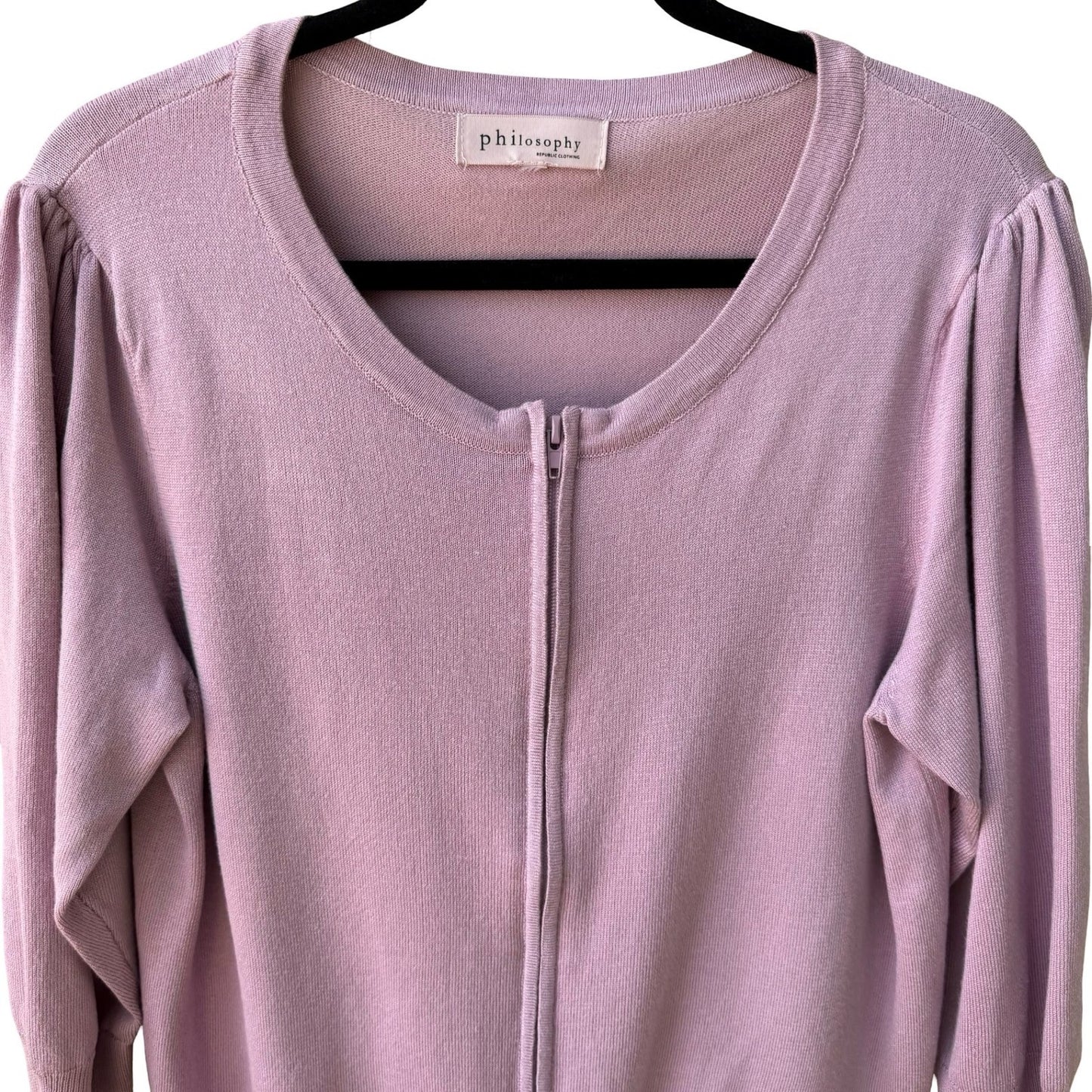 Philosophy Coquette Balletcore Preppy Soft Girl Zip Puff Sleeve Cardigan Sweater