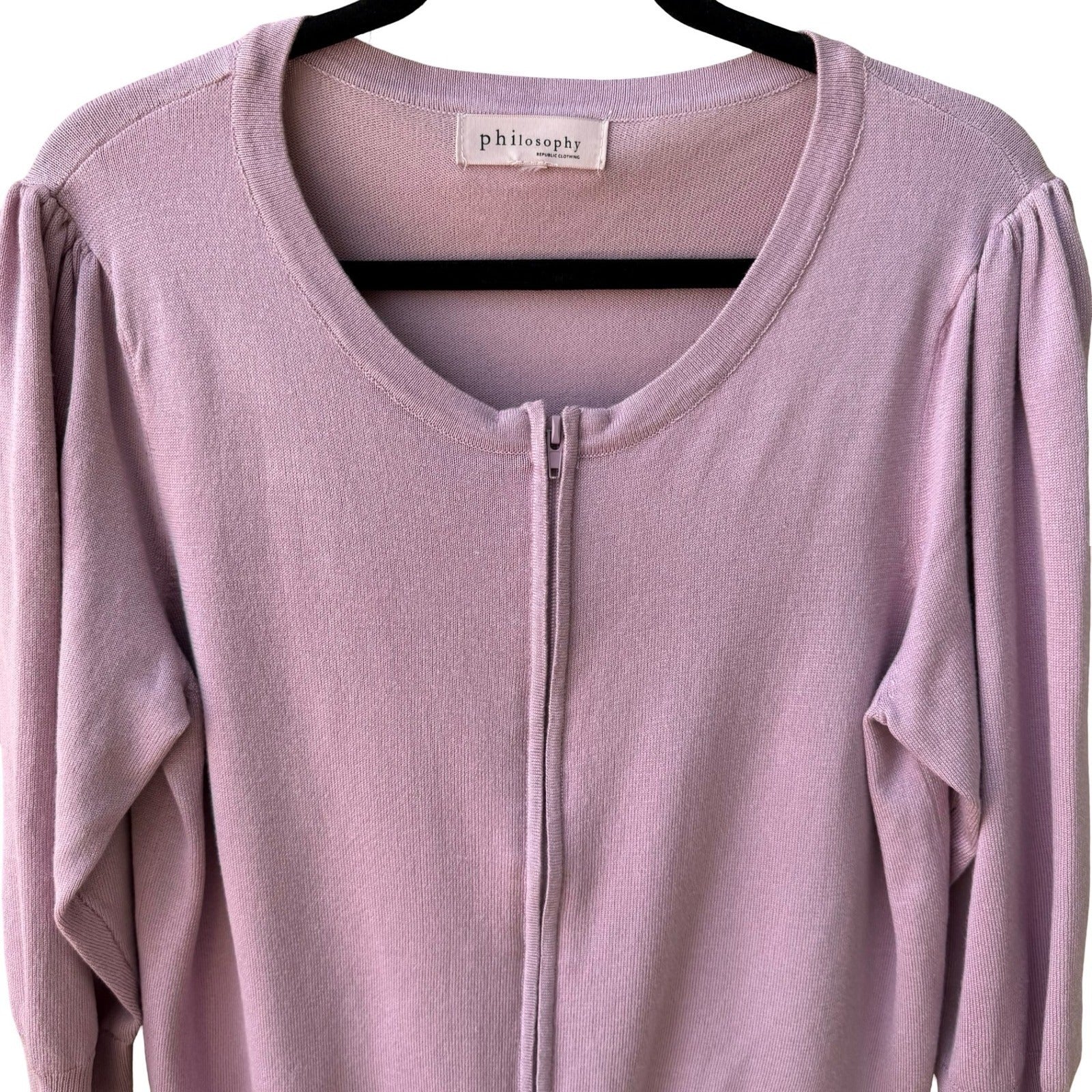 Philosophy Coquette Balletcore Preppy Soft Girl Zip Puff Sleeve Cardigan Sweater