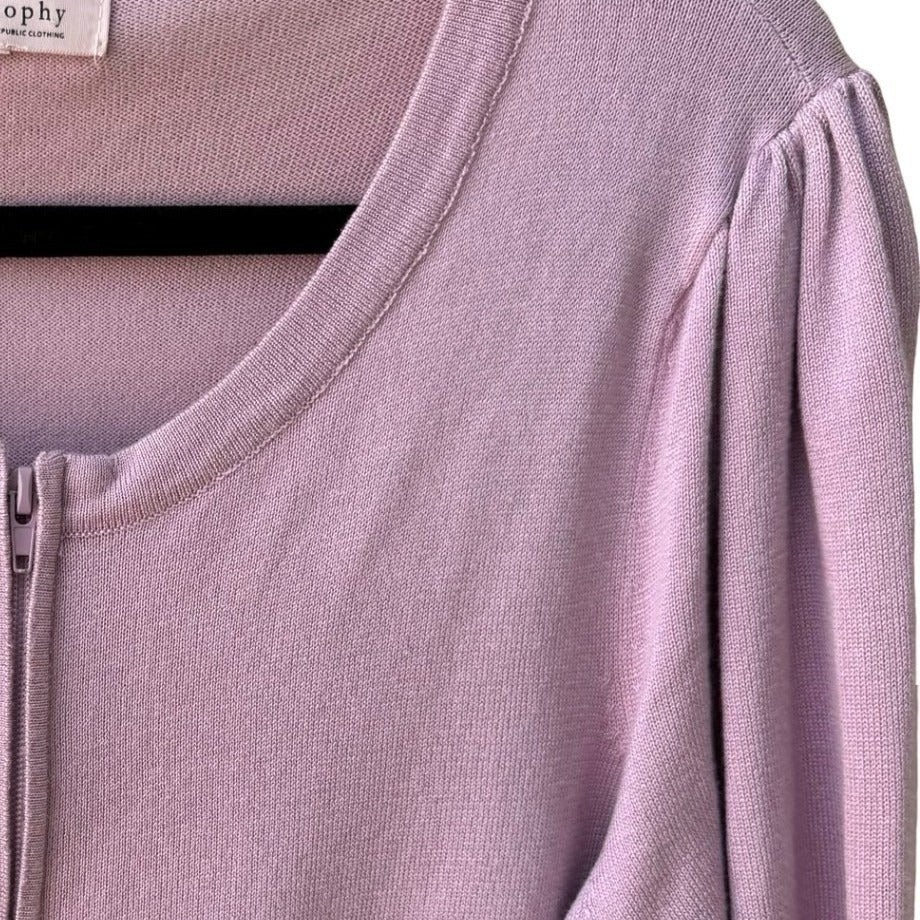 Philosophy Coquette Balletcore Preppy Soft Girl Zip Puff Sleeve Cardigan Sweater