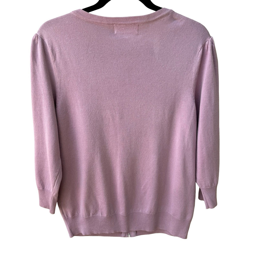 Philosophy Coquette Balletcore Preppy Soft Girl Zip Puff Sleeve Cardigan Sweater