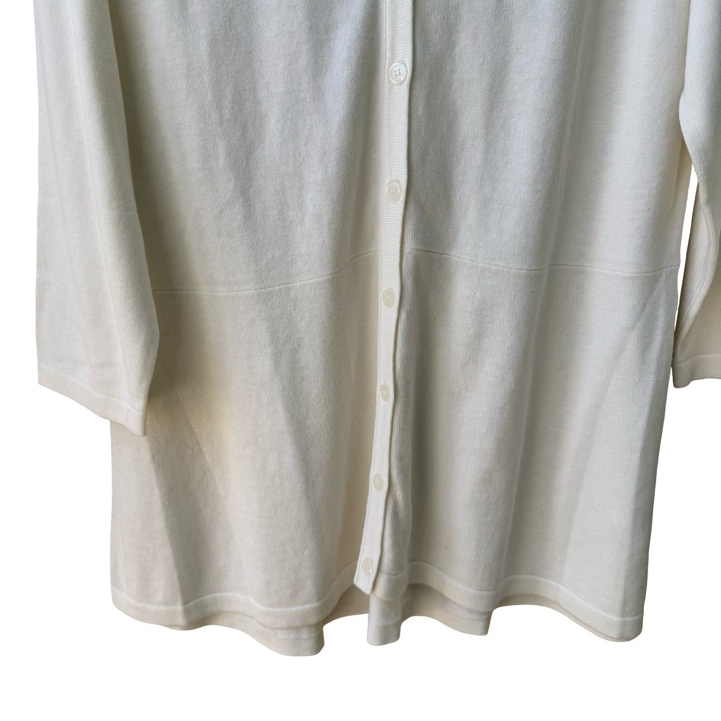 Isaac Mizrahi Minimalist Capsule Wardrobe Knit Cardigan 3/4 Sleeve Cream L NEW
