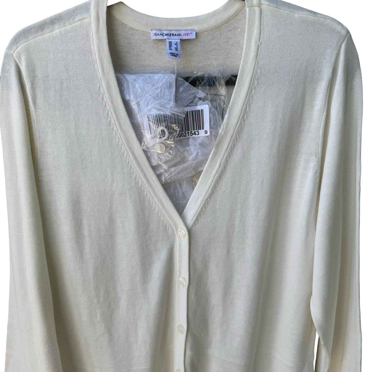 Isaac Mizrahi Minimalist Capsule Wardrobe Knit Cardigan 3/4 Sleeve Cream L NEW