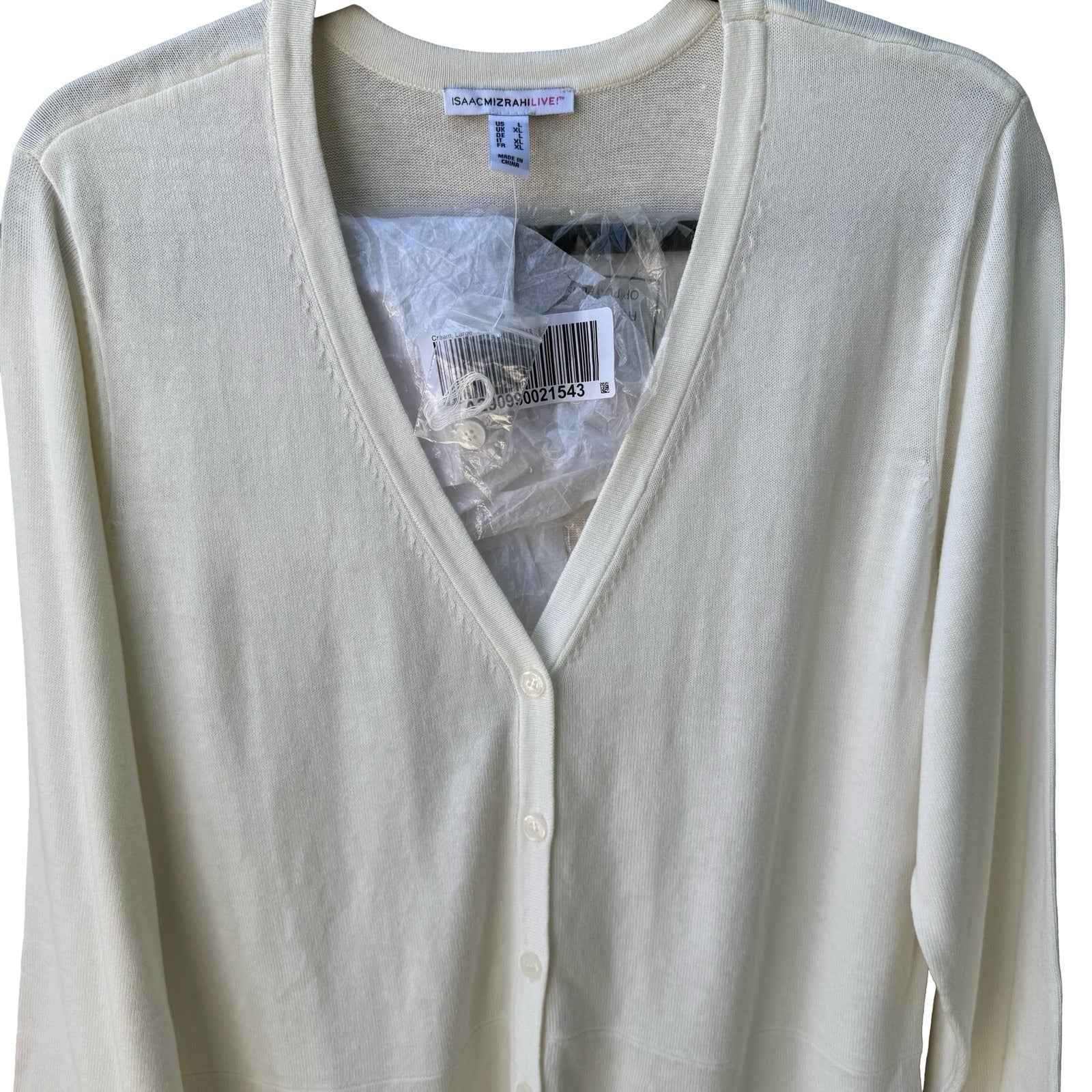 Isaac Mizrahi Minimalist Capsule Wardrobe Knit Cardigan 3/4 Sleeve Cream L NEW