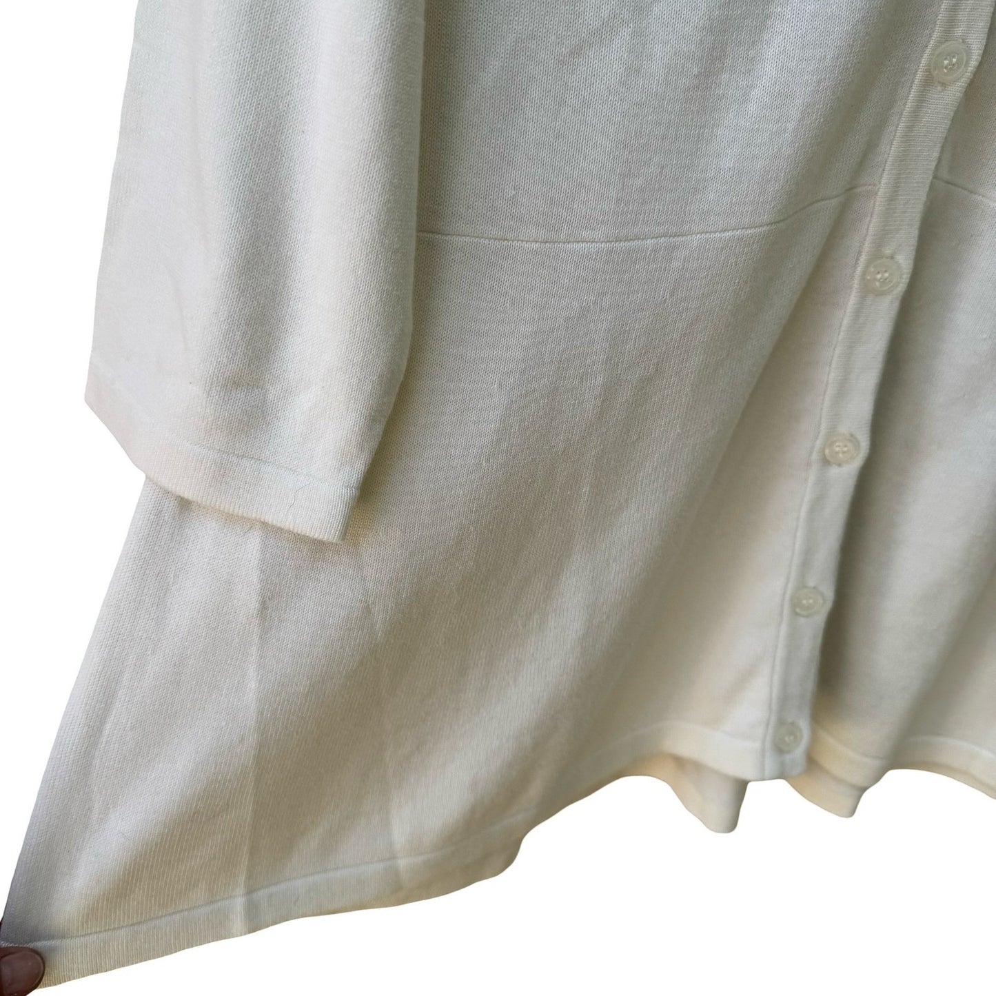 Isaac Mizrahi Minimalist Capsule Wardrobe Knit Cardigan 3/4 Sleeve Cream L NEW