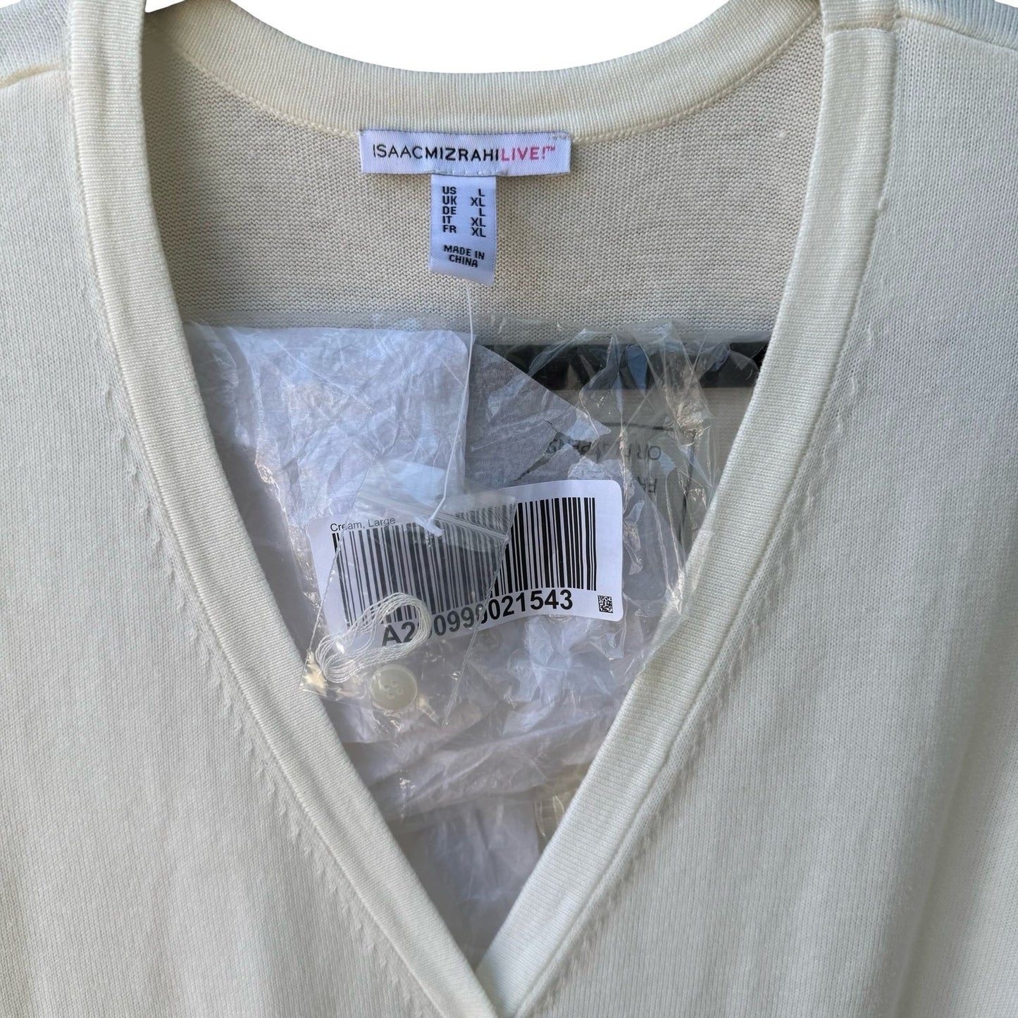 Isaac Mizrahi Minimalist Capsule Wardrobe Knit Cardigan 3/4 Sleeve Cream L NEW