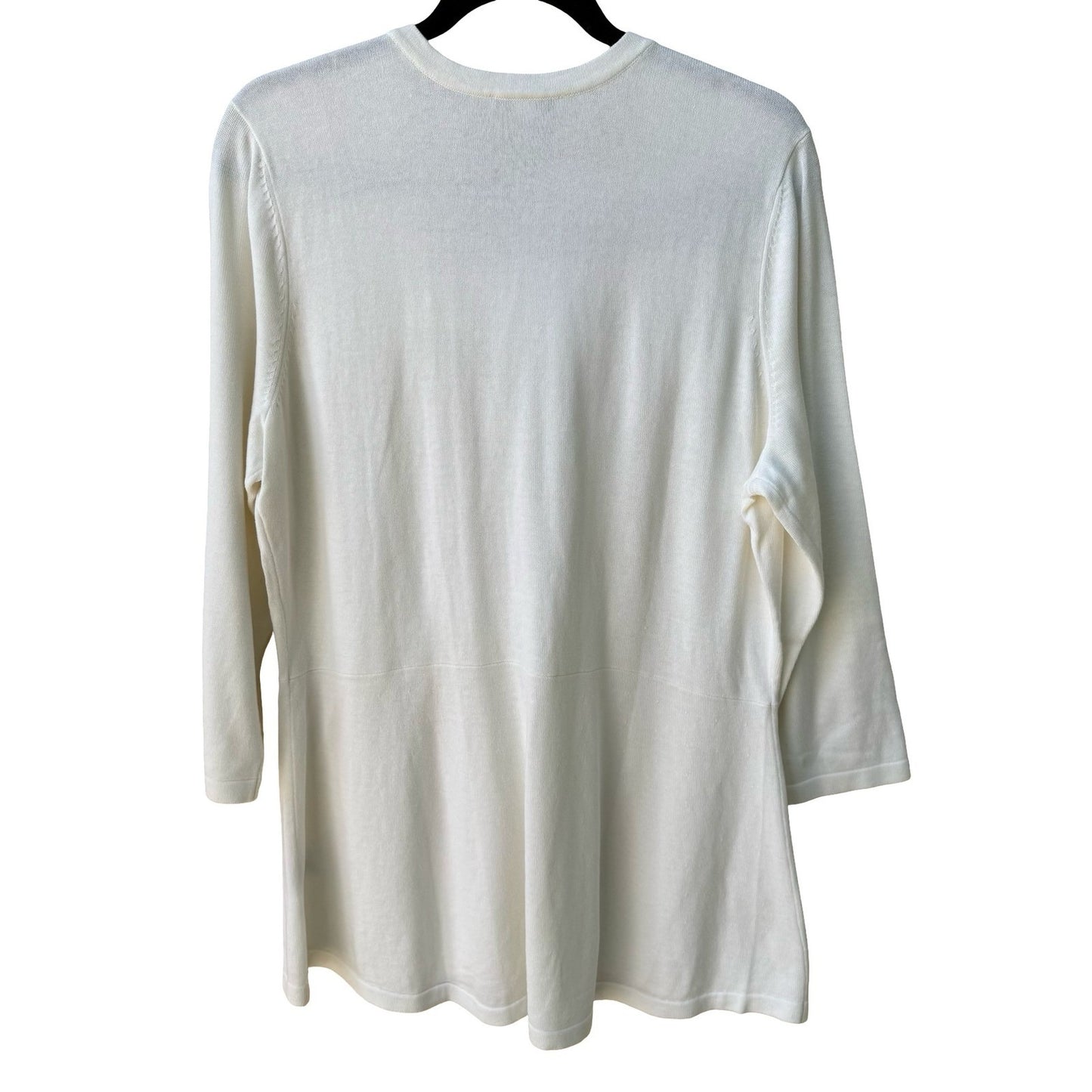Isaac Mizrahi Minimalist Capsule Wardrobe Knit Cardigan 3/4 Sleeve Cream L NEW