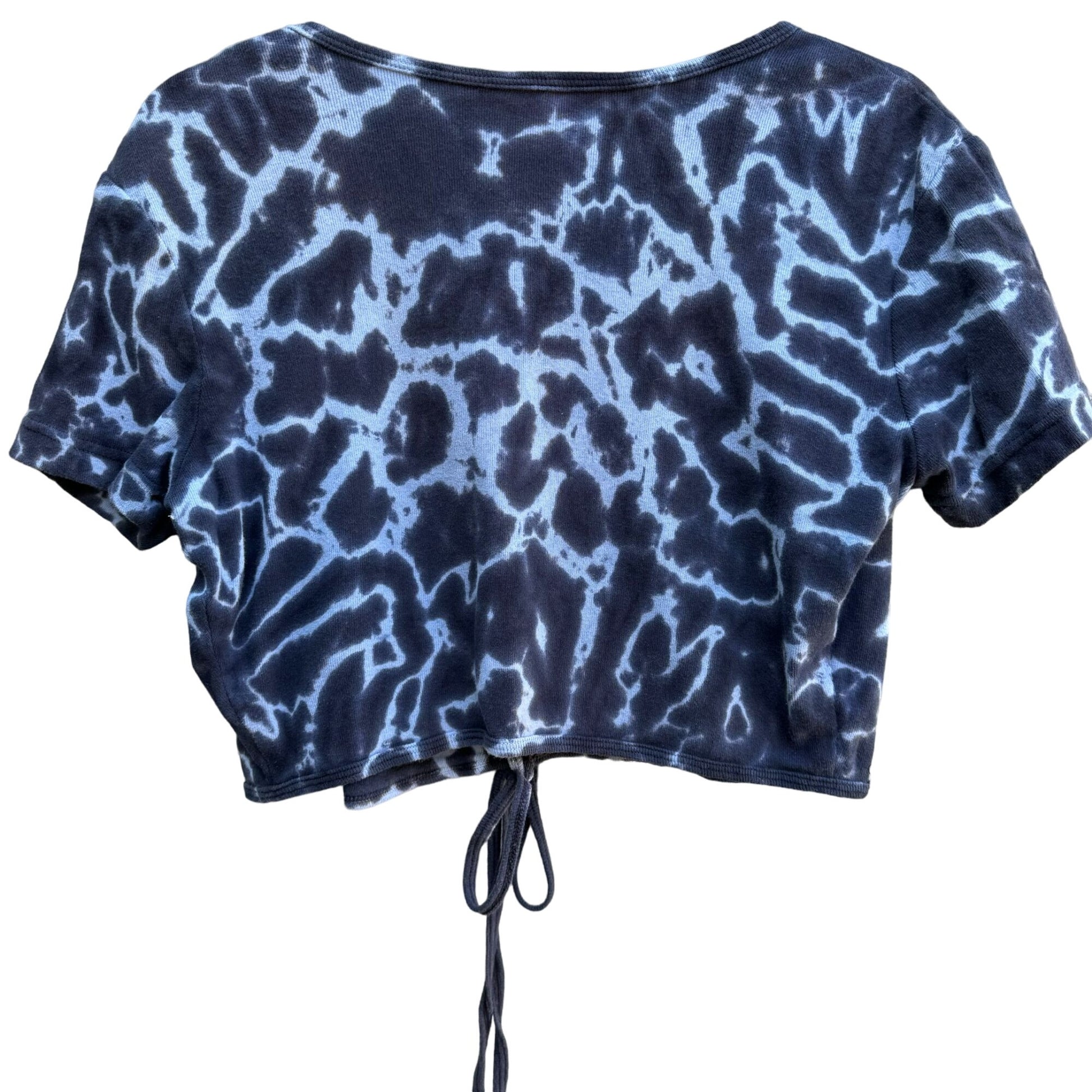 Hard Tail Women's Blue Tie-Dye V Neck Short Sleeve Crop Front Tie Closure Top