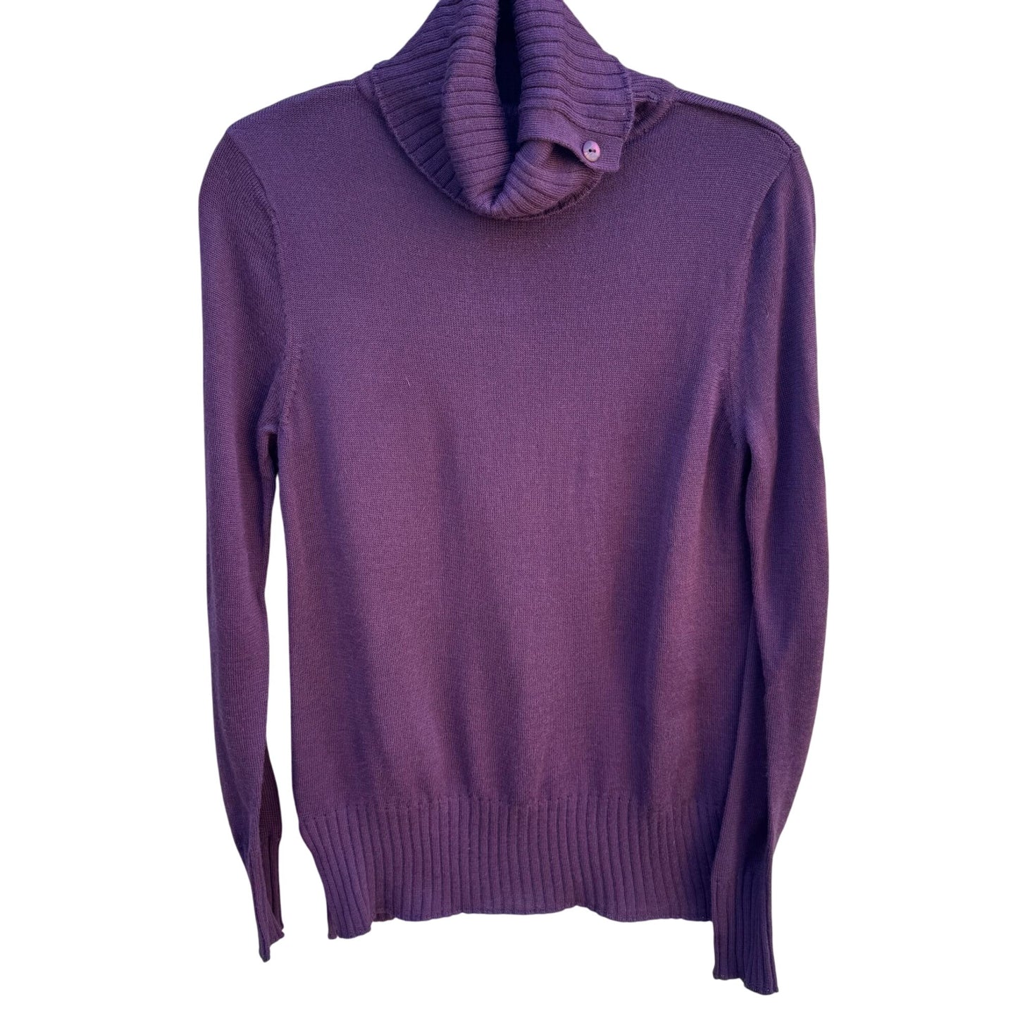 Terry Lewis Vintage Wool Blend Purple Button Cowl Neck Ribbed Knit Sweater S