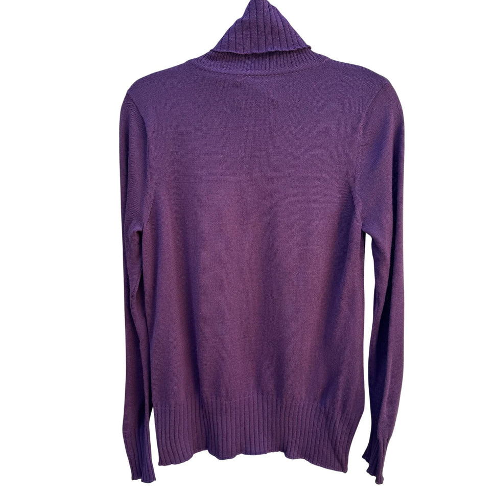 Terry Lewis Vintage Wool Blend Purple Button Cowl Neck Ribbed Knit Sweater S