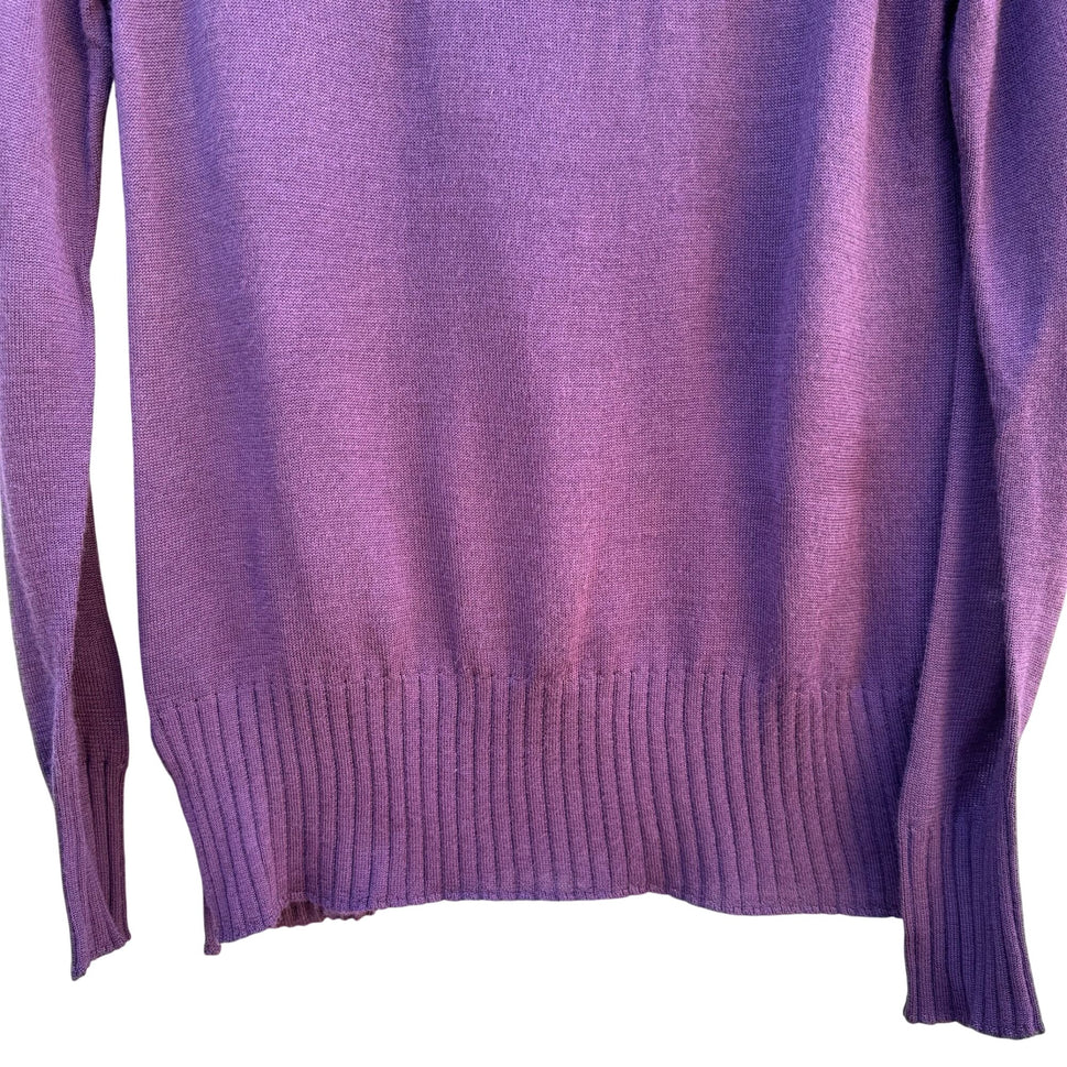 Terry Lewis Vintage Wool Blend Purple Button Cowl Neck Ribbed Knit Sweater S