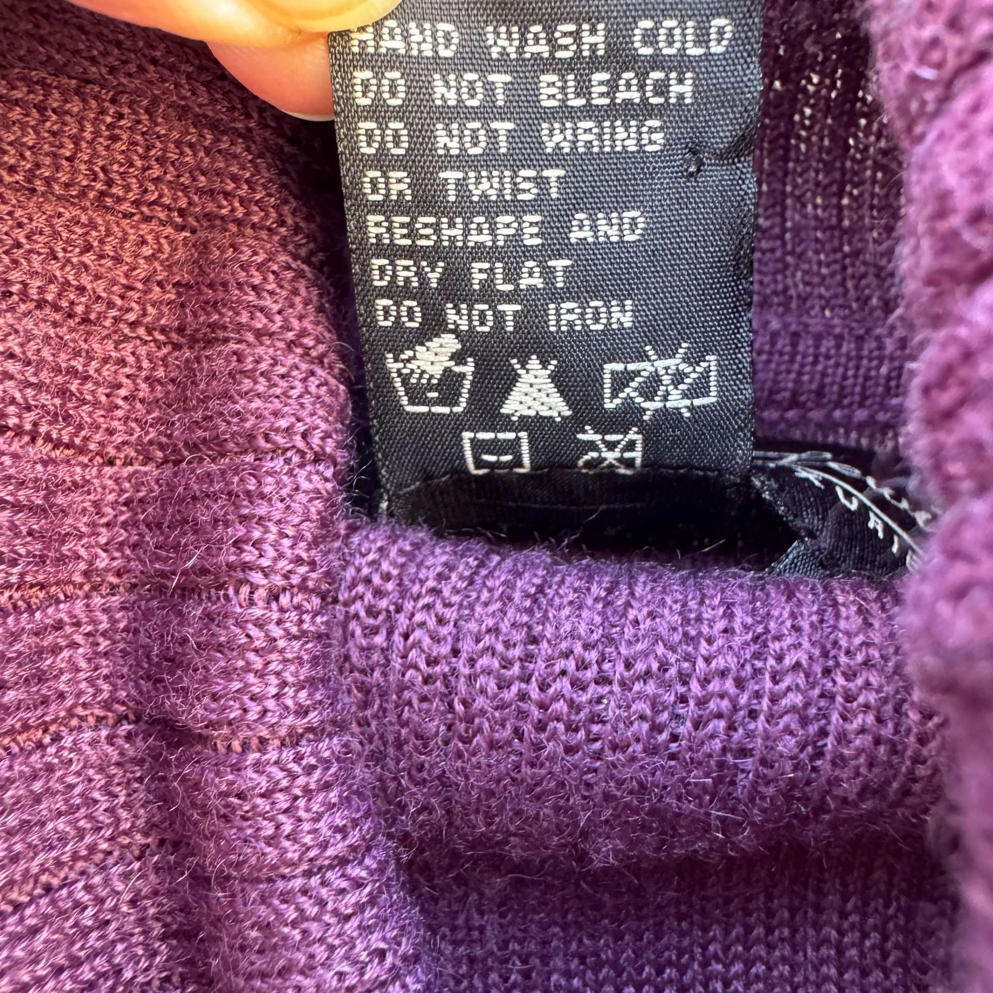 Terry Lewis Vintage Wool Blend Purple Button Cowl Neck Ribbed Knit Sweater S