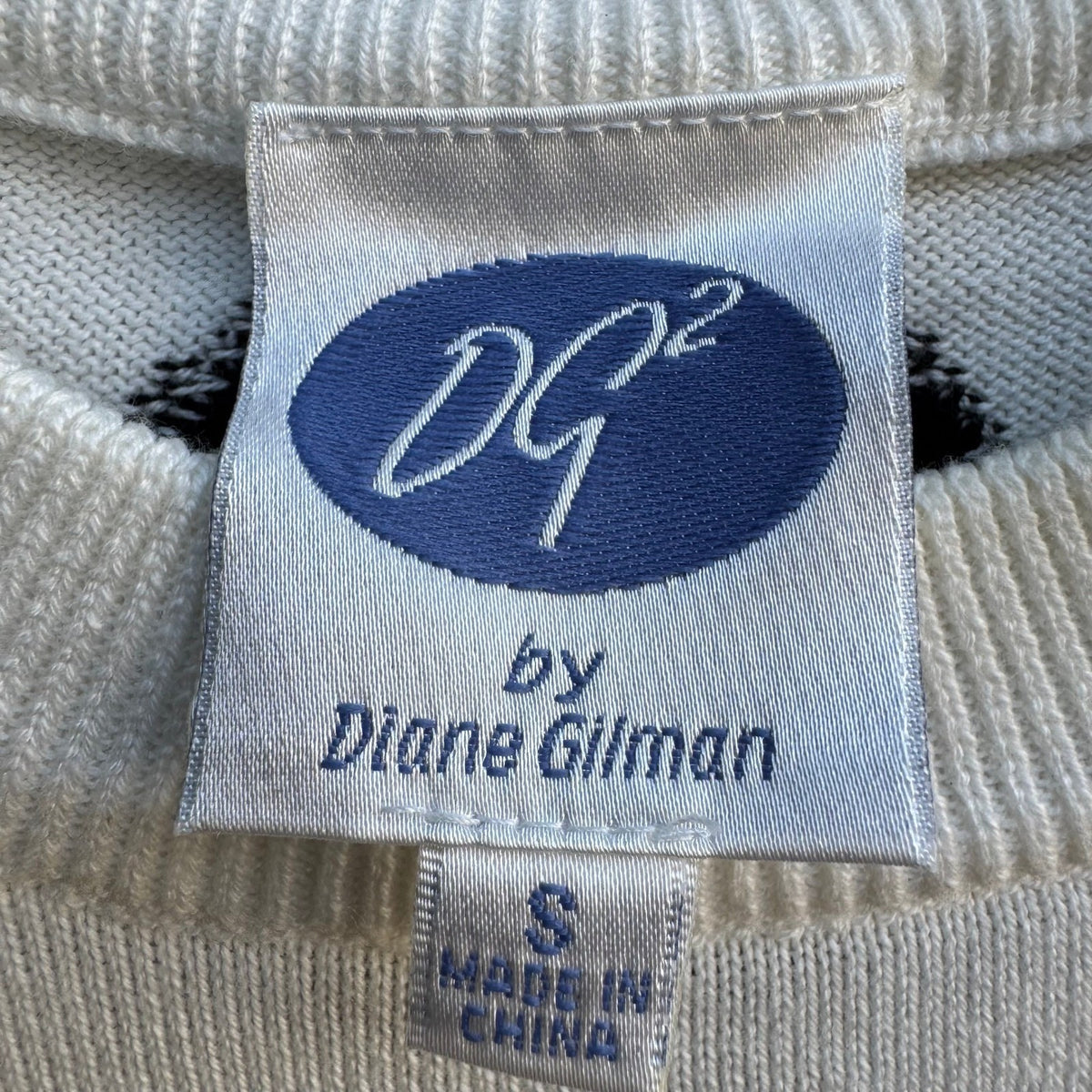 Diane Gilman Polka Dot Minimalist Parisian Chic Retro Mod Knit Sweater White S