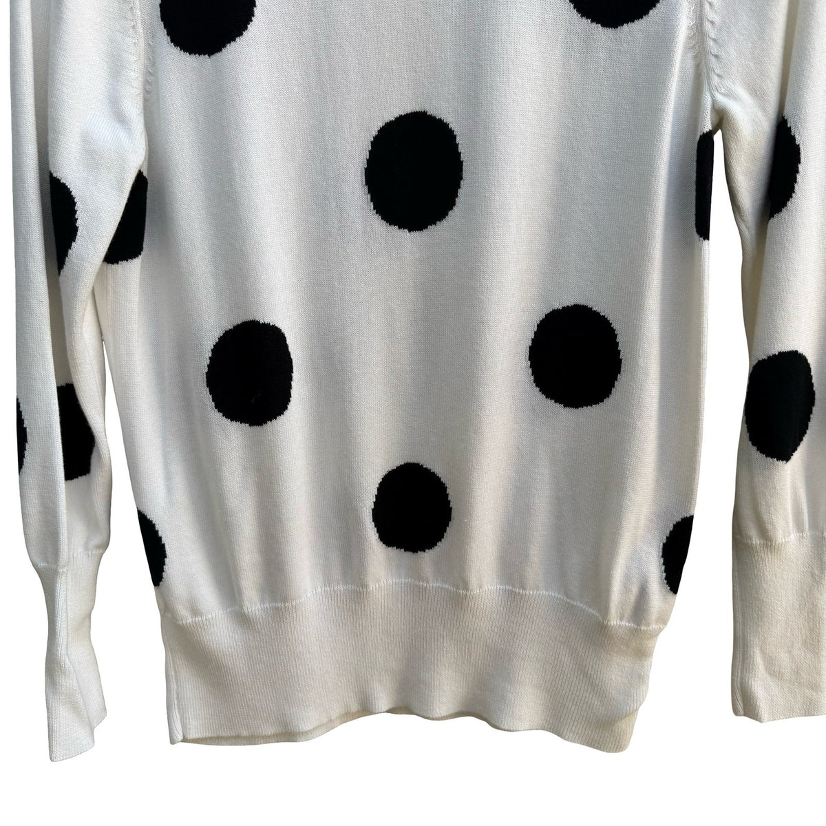 Diane Gilman Polka Dot Minimalist Parisian Chic Retro Mod Knit Sweater White S