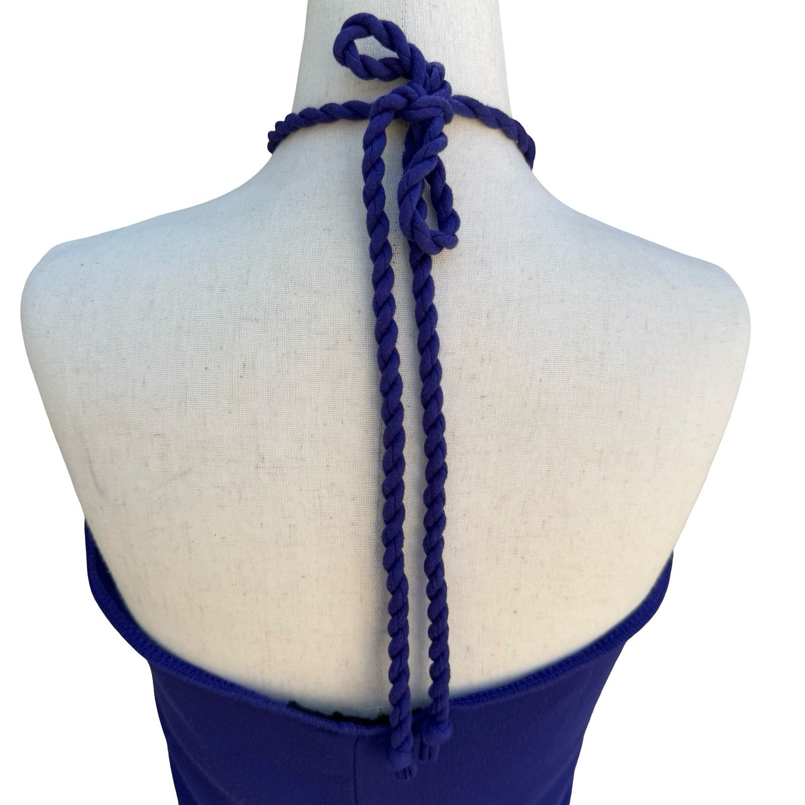 Y2K Purple Halter Midi Dress Braided Rope O-Ring Detail Sleeveless Summer Column