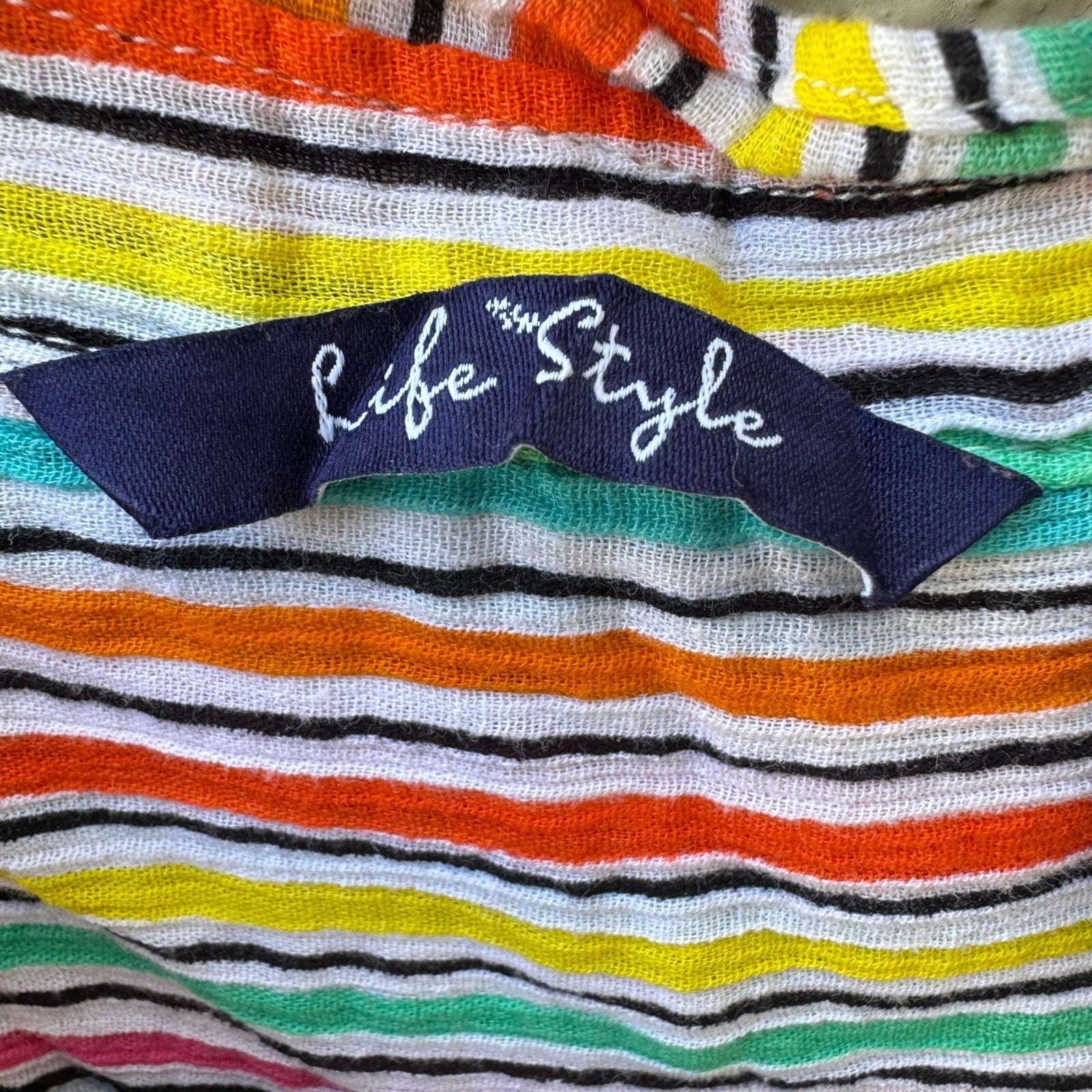 Life Style Coastal Beachy Festival Sleeveless Tie Front Cotton Striped Shirt XL