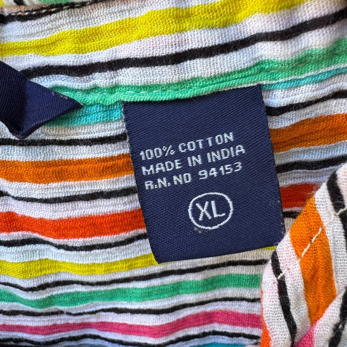 Life Style Coastal Beachy Festival Sleeveless Tie Front Cotton Striped Shirt XL