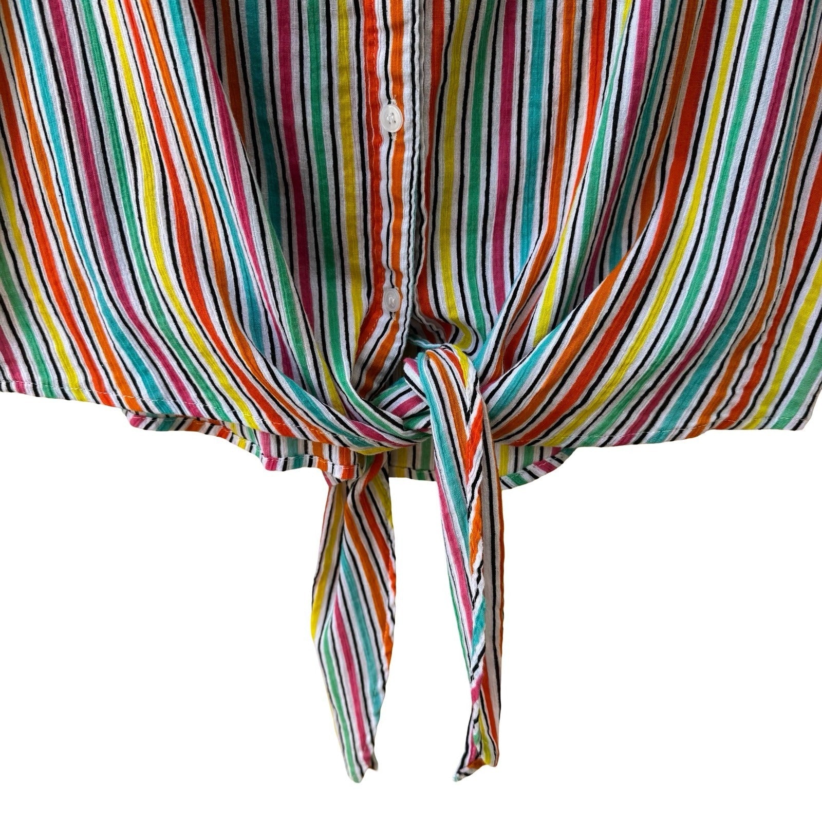 Life Style Coastal Beachy Festival Sleeveless Tie Front Cotton Striped Shirt XL