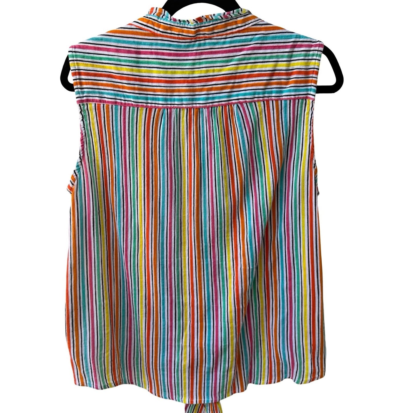 Life Style Coastal Beachy Festival Sleeveless Tie Front Cotton Striped Shirt XL