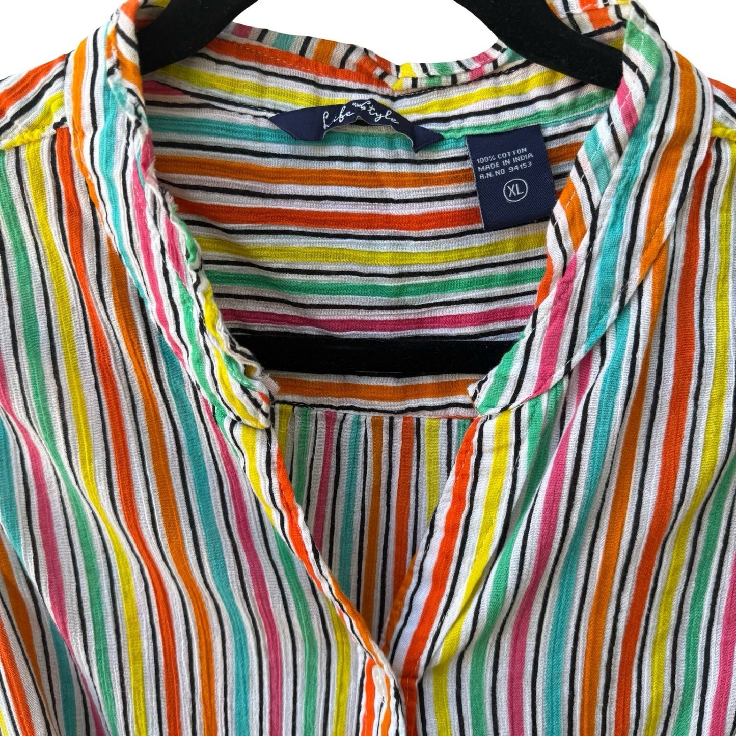 Life Style Coastal Beachy Festival Sleeveless Tie Front Cotton Striped Shirt XL