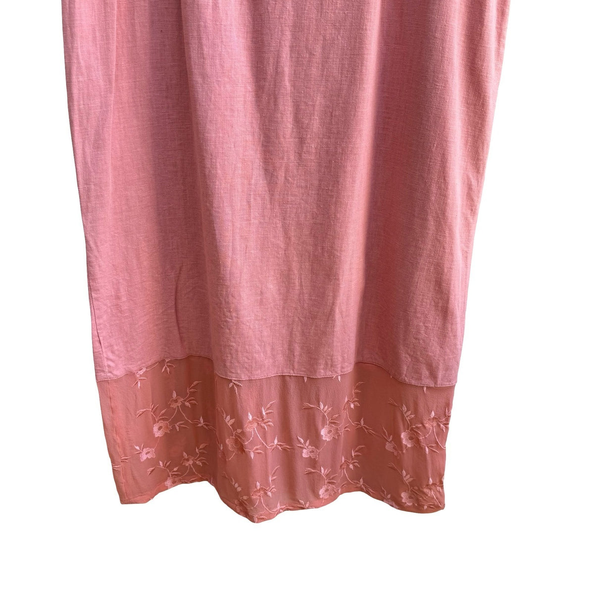 Country Wear Embroidered Linen Silk Cottagecore Lagenlook Sheer Hem Sheath Dress