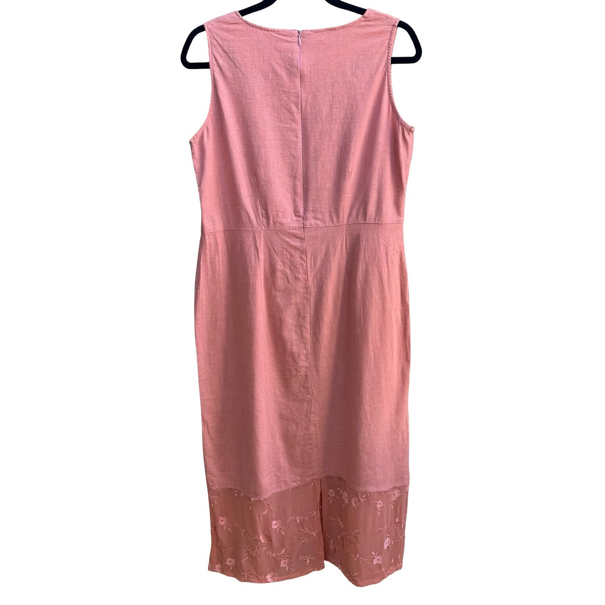 Country Wear Embroidered Linen Silk Cottagecore Lagenlook Sheer Hem Sheath Dress
