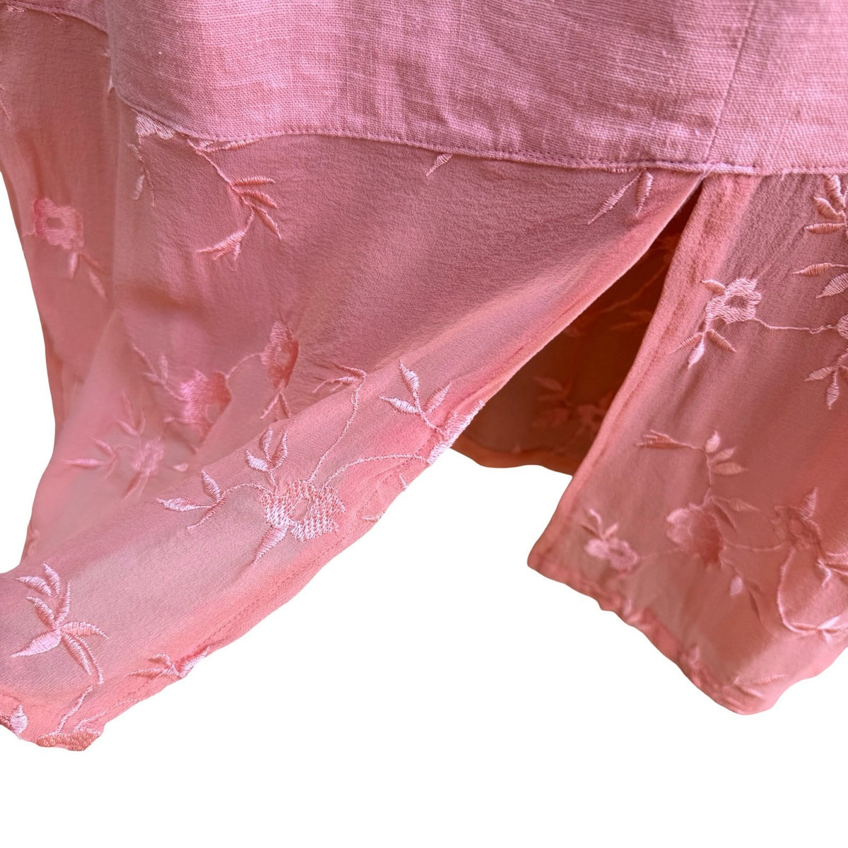 Country Wear Embroidered Linen Silk Cottagecore Lagenlook Sheer Hem Sheath Dress