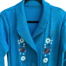 Switch Cottagecore Floral Embroidered Shawl Collar Chunky Knit Cardigan Sweater Blue L 2 image