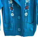 Switch Cottagecore Floral Embroidered Shawl Collar Chunky Knit Cardigan Sweater Blue L 3 image