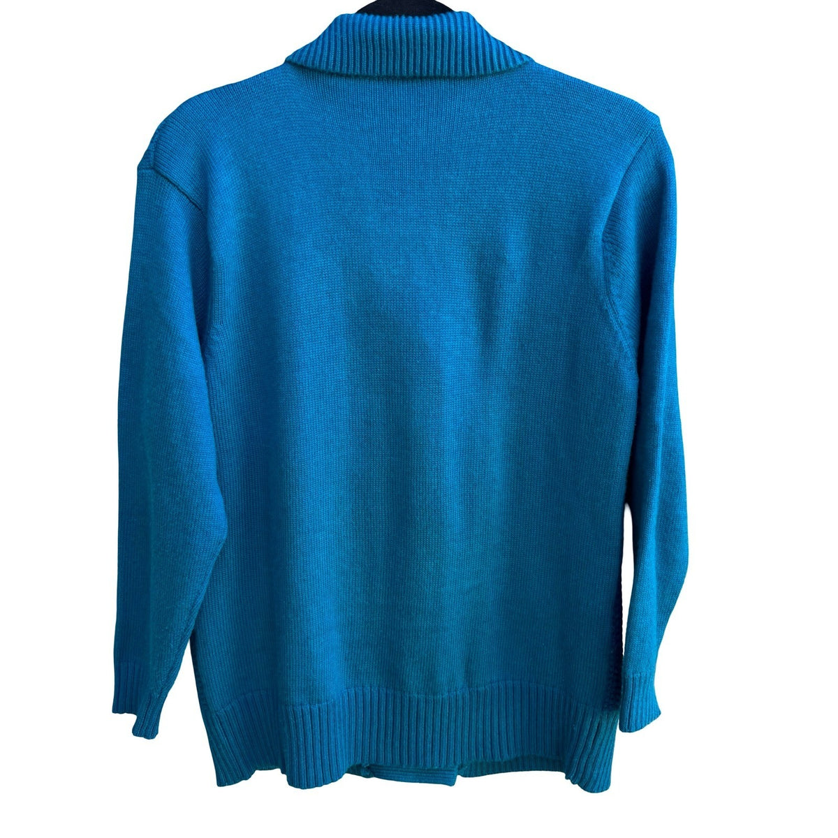 Cottagecore Floral Embroidered Shawl Collar Chunky Knit Cardigan Sweater Blue L