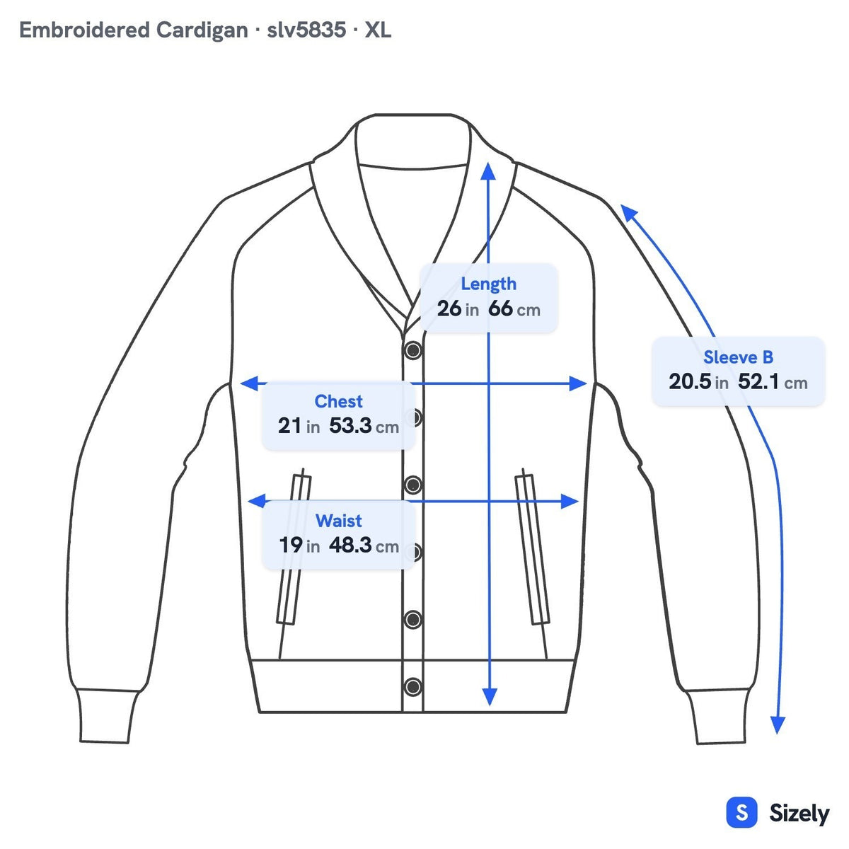 Cottagecore Floral Embroidered Shawl Collar Chunky Knit Cardigan Sweater Blue L