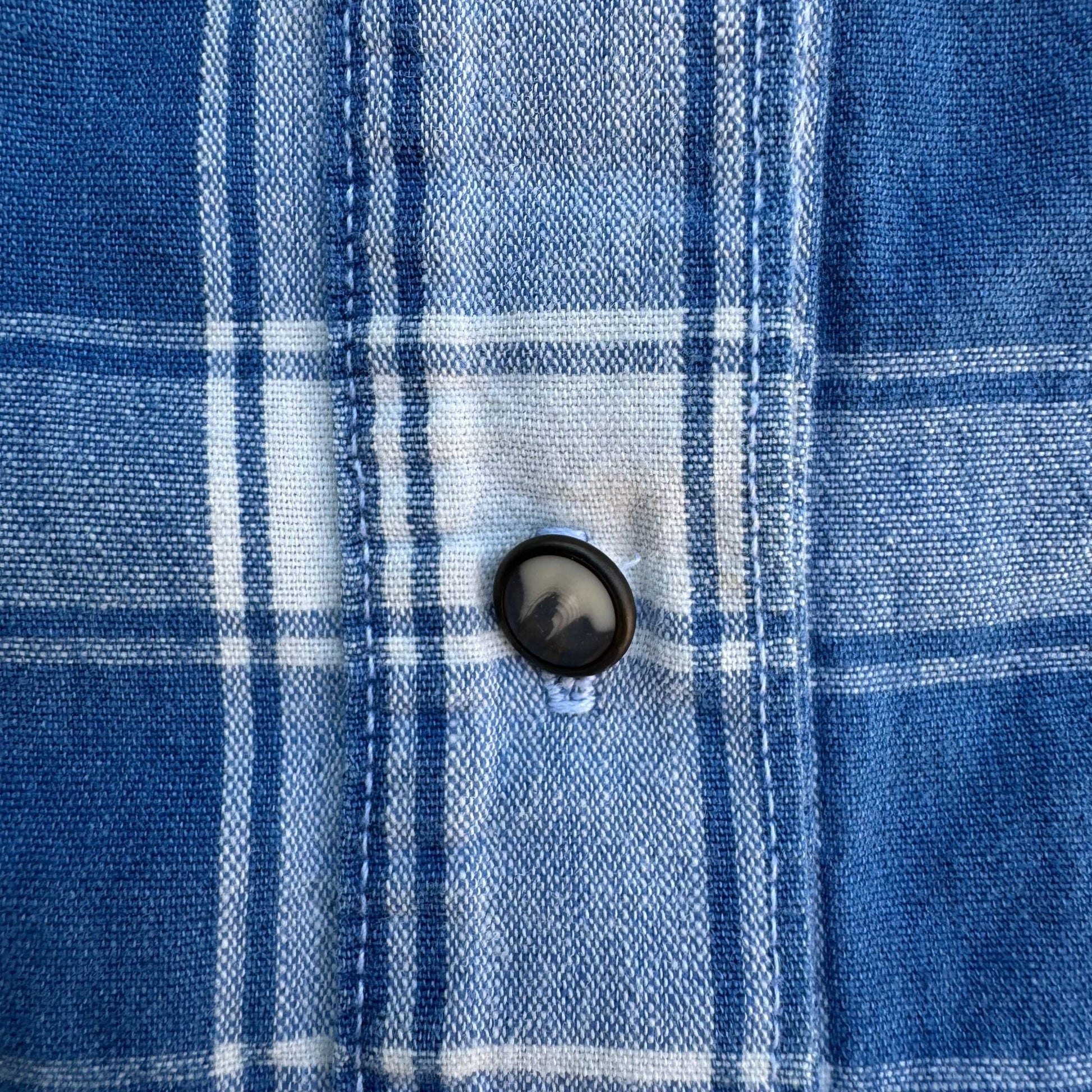 Guess Vintage 90s Womens Blue Plaid Sleeveless Denim Collar Button-Up Shirt M
