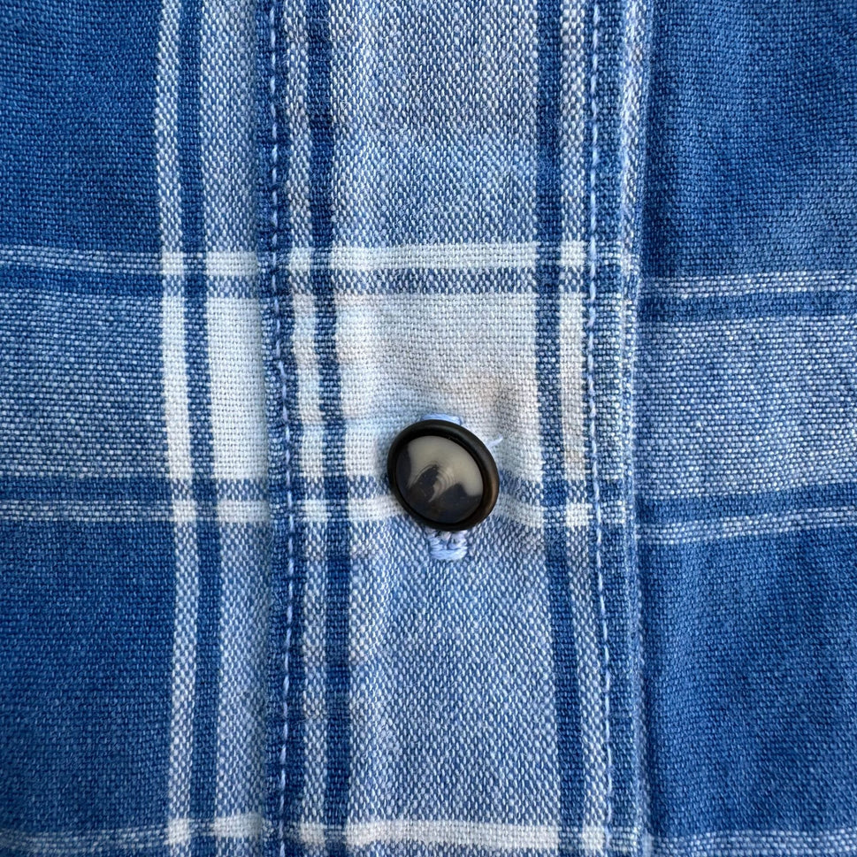 Guess Vintage 90s Womens Blue Plaid Sleeveless Denim Collar Button-Up Shirt M