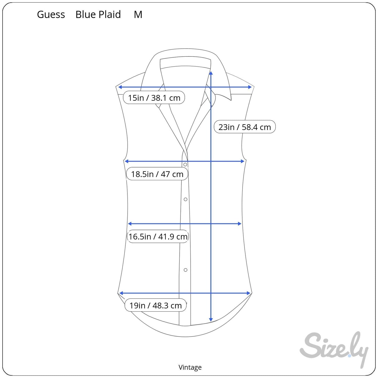 Guess Vintage 90s Womens Blue Plaid Sleeveless Denim Collar Button-Up Shirt M