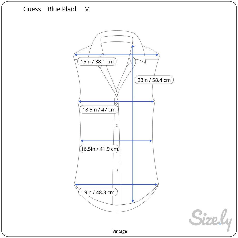 Guess Vintage 90s Womens Blue Plaid Sleeveless Denim Collar Button-Up Shirt M
