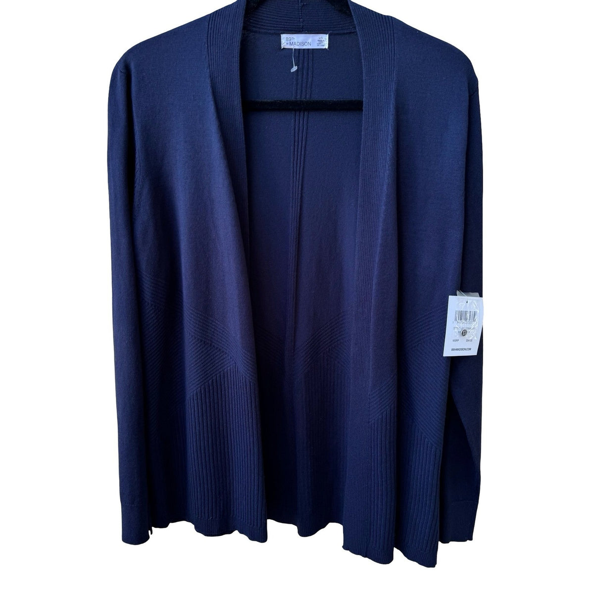 89th + Madison Minimalist Preppy Layering Ribbed Open Front Cardigan Navy L NEW
