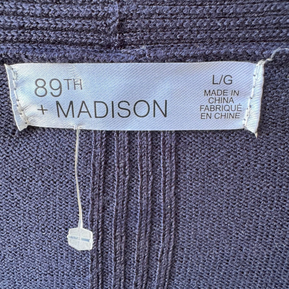 89th + Madison Minimalist Preppy Layering Ribbed Open Front Cardigan Navy L NEW