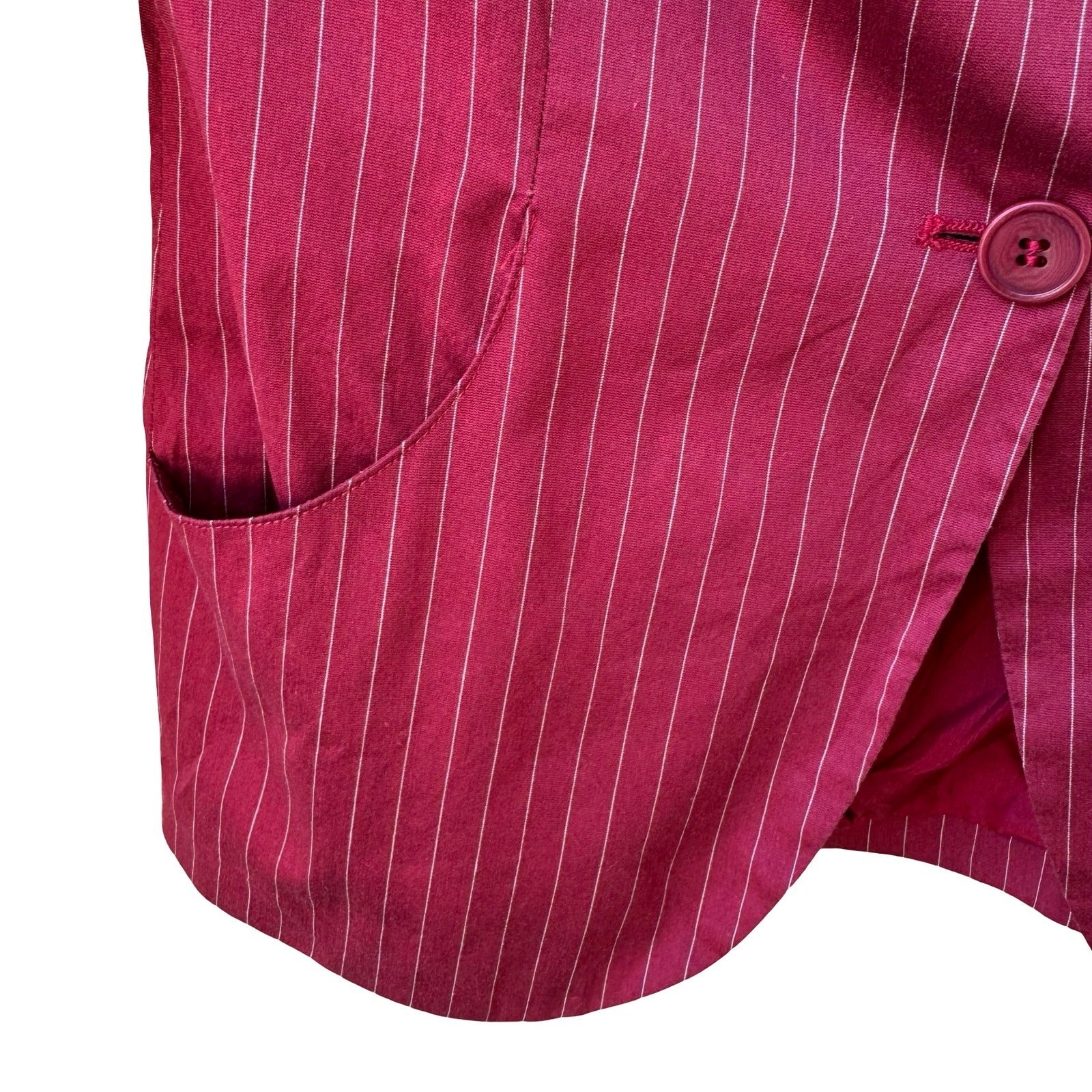 Barneys New York Vintage 90s Red Pinstripe Italian Cotton Silk Blazer Jacket 4