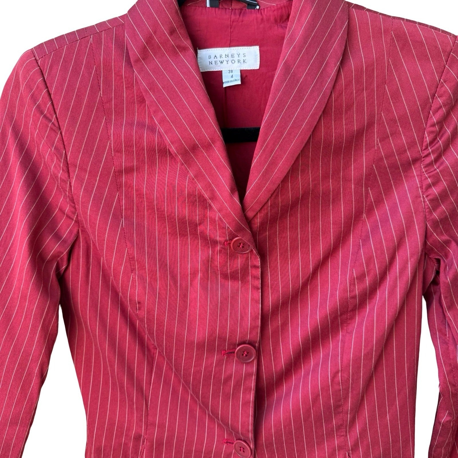 Barneys New York Vintage 90s Red Pinstripe Italian Cotton Silk Blazer Jacket 4