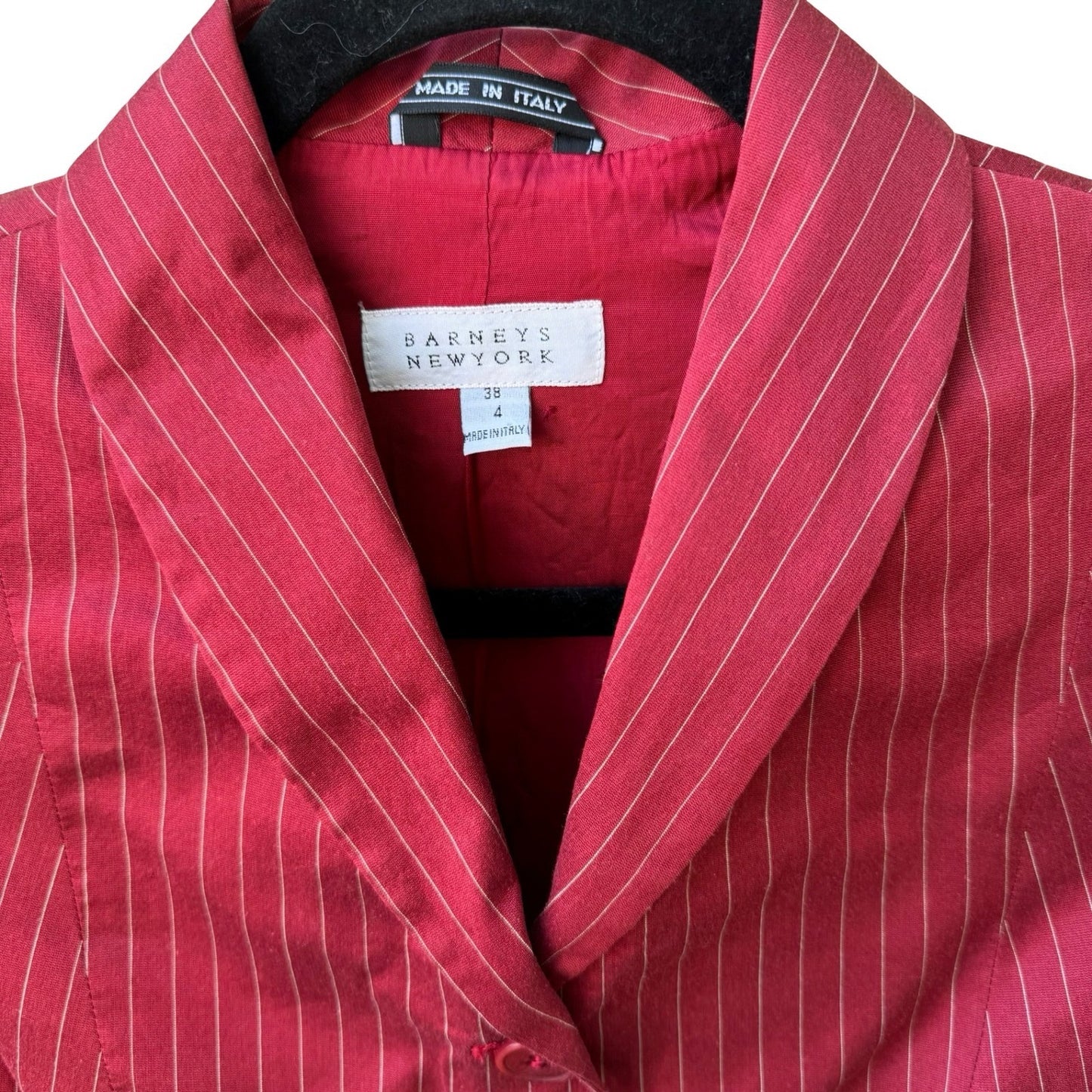 Barneys New York Vintage 90s Red Pinstripe Italian Cotton Silk Blazer Jacket 4