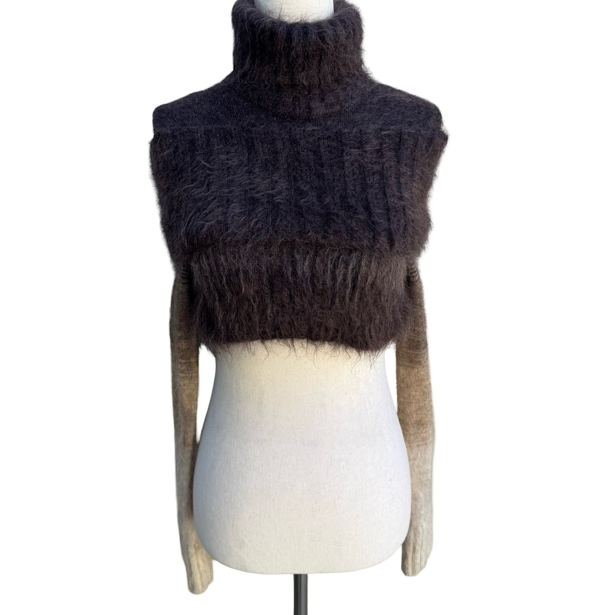 Jean Paul Gaultier Maille Vintage Ombre Fuzzy Mohair Shrug Crop Sweater Brown S