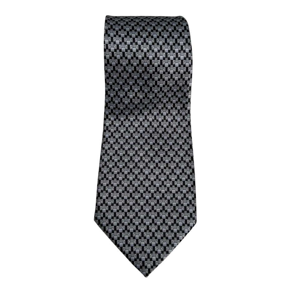 Ivre Hausse Vintage Mens Black & White Geometric Pattern Silk Tie Necktie