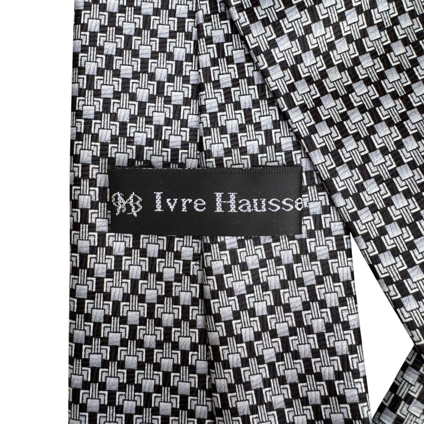 Ivre Hausse Vintage Mens Black & White Geometric Pattern Silk Tie Necktie