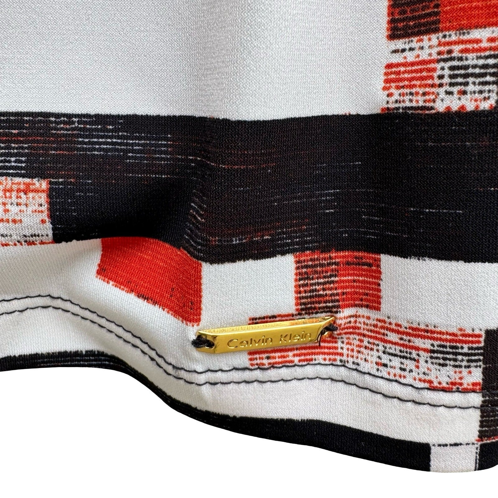 Calvin Klein Womens Sleeveless Pleat Neck Shell Top Geometric Print Black Red L