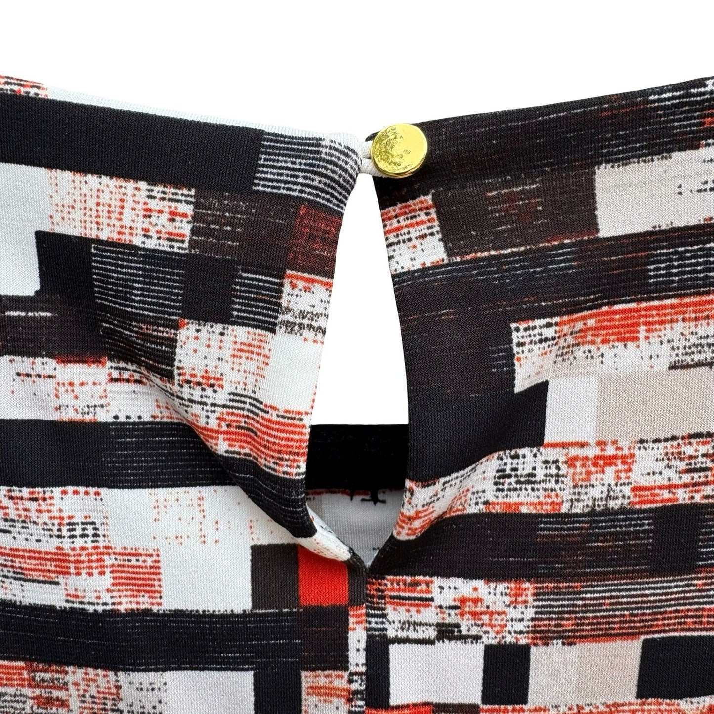 Calvin Klein Womens Sleeveless Pleat Neck Shell Top Geometric Print Black Red L