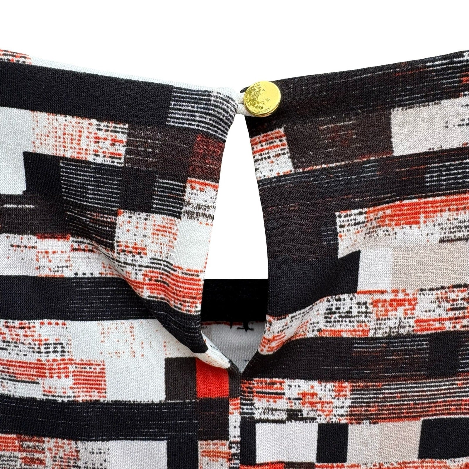 Calvin Klein Womens Sleeveless Pleat Neck Shell Top Geometric Print Black Red L