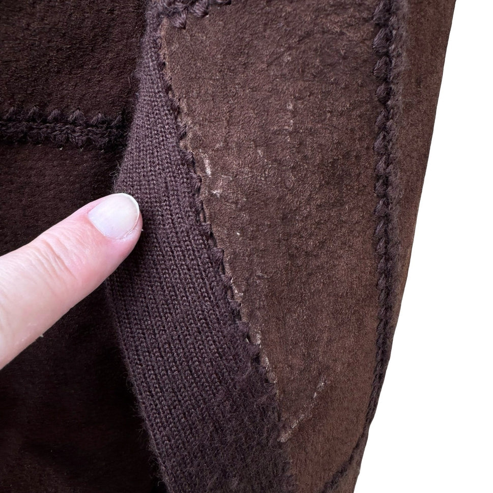 Suede Essentials Boho Western Earthy Patchwork Mock Neck Zip Jacket Brown L
