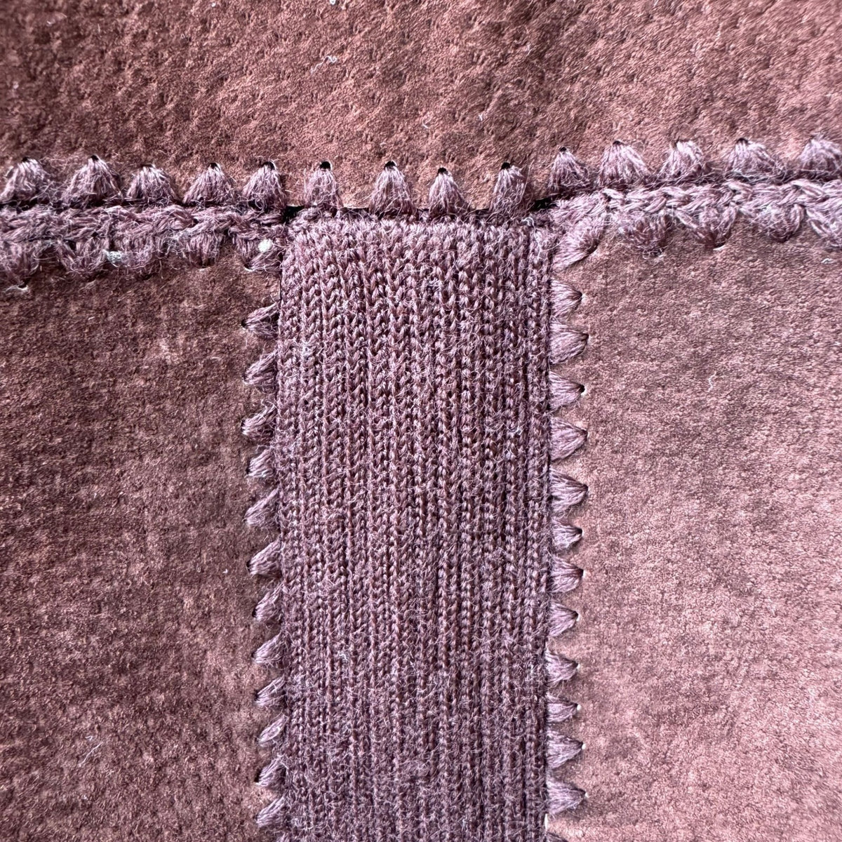 Suede Essentials Boho Western Earthy Patchwork Mock Neck Zip Jacket Brown L