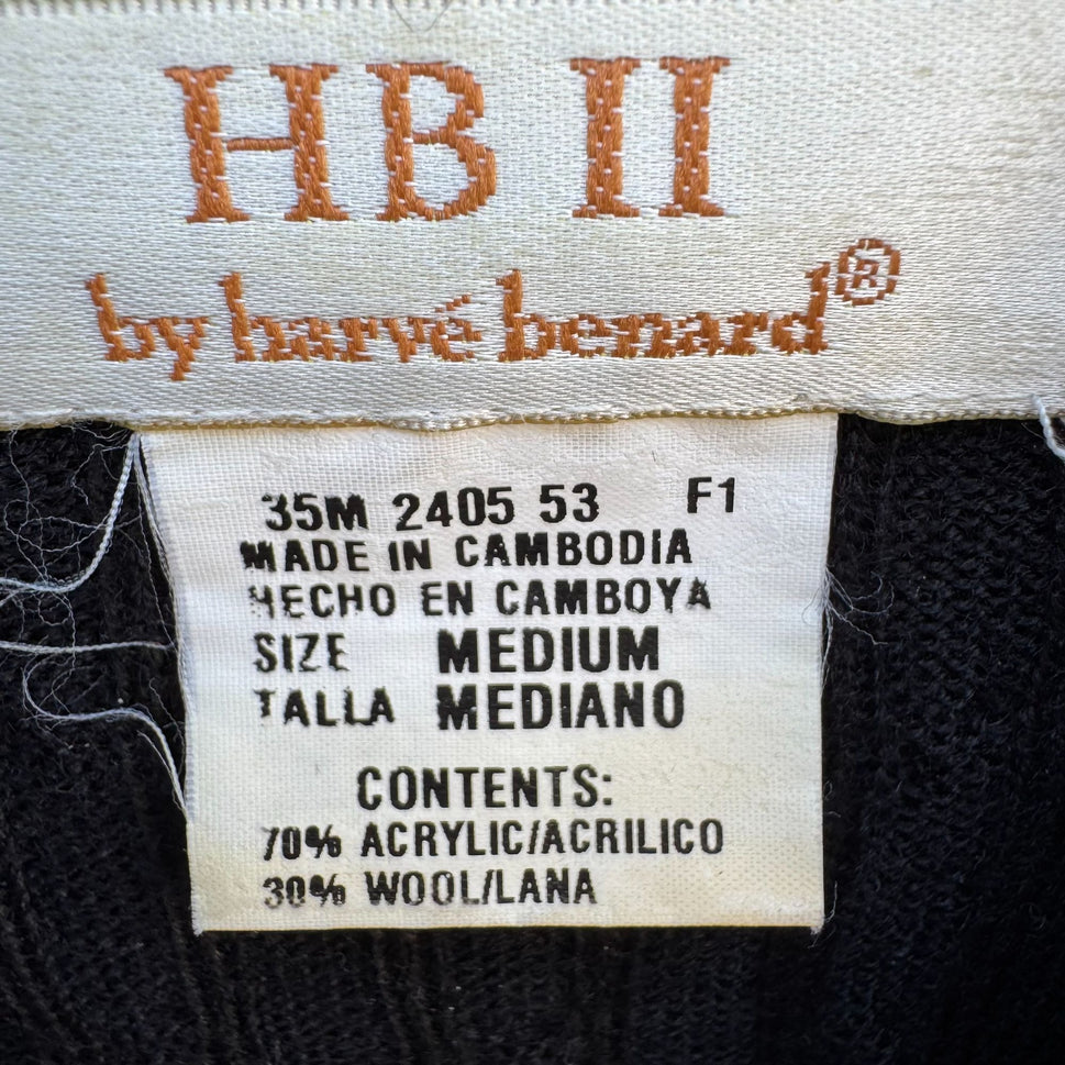 Harve Benard HBII Vintage Black Cable Knit Womens M Mock Neck Sweater Wool Blend